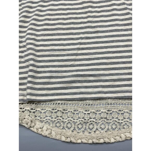 poof long sleeve shirt high low lace striped ivory gray boho cotton blend s armp - Picture 2 of 13